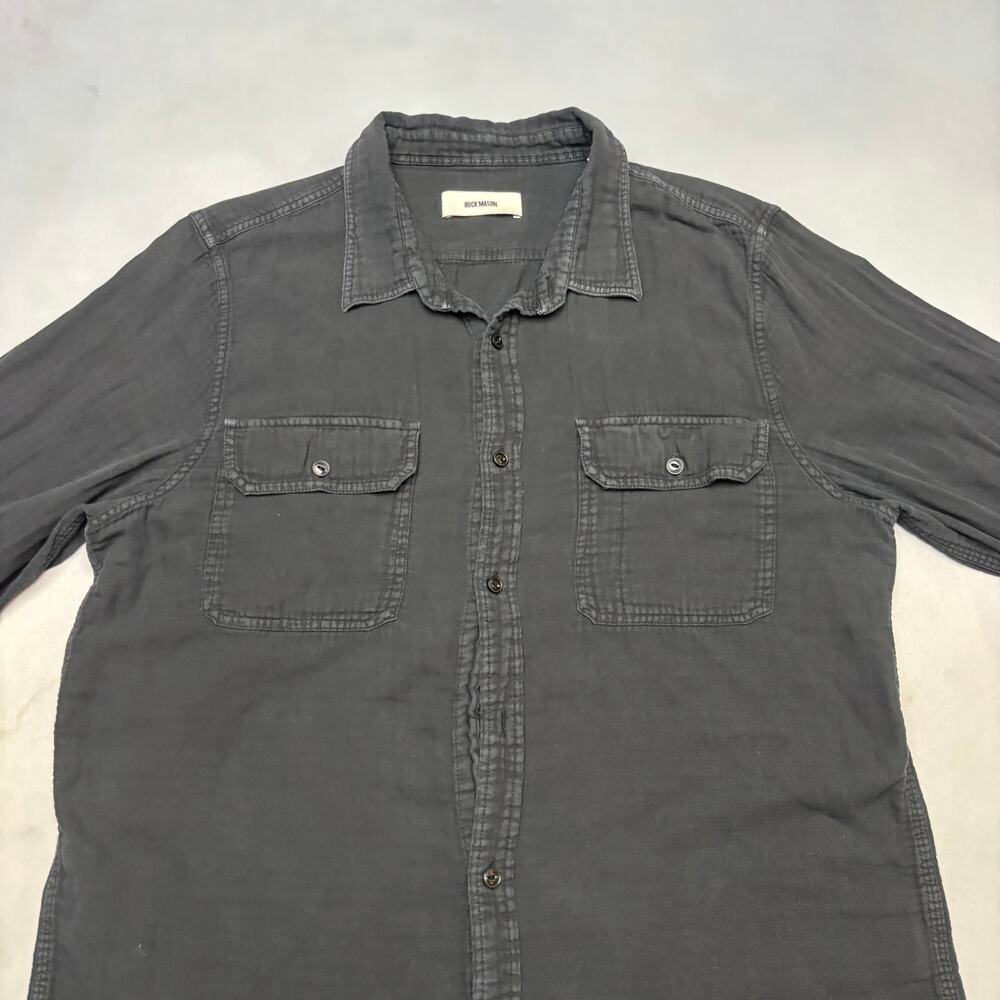 Buck Mason Long Sleeve Button Down Shirt Black Cotton Men Large Utility - Picture 2 of 10